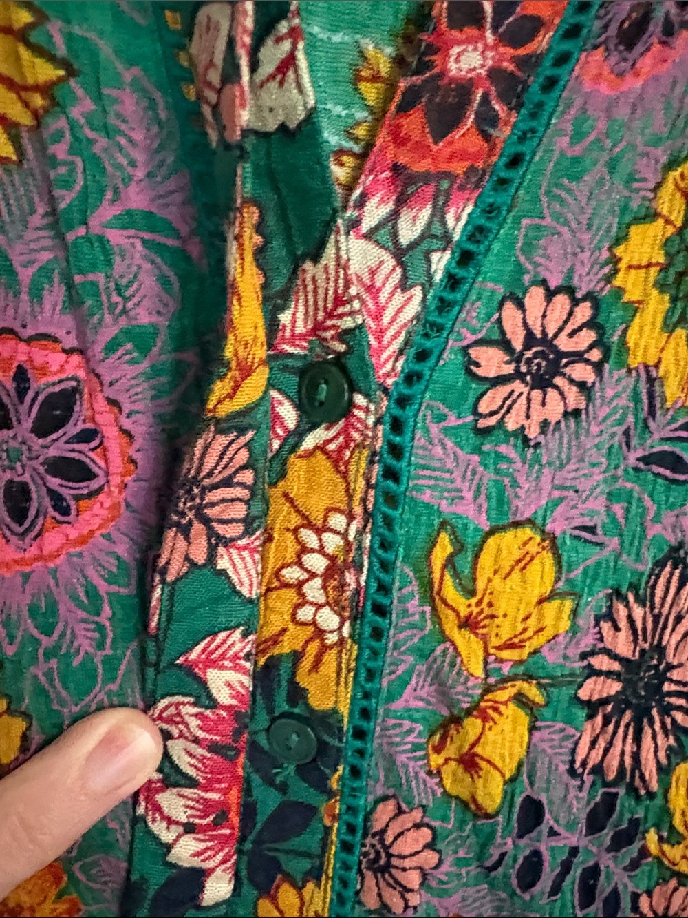 Anthropologie Akemi + Kin Floral Split-Pane Peplum Tunic in Teal, Pink, Mustard - Picture 6 of 6